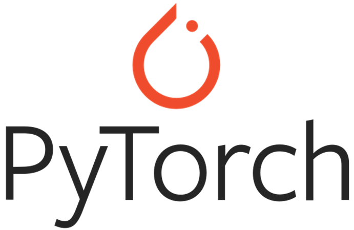 The PyTorch logo, above the "PyTorch" project name in sans serif font. A stylized flame made from a single, thick orange line, with round bottom and single pointed top. There is a gap in the upper right of the line containing a circle with diameter equal to the line thickness.